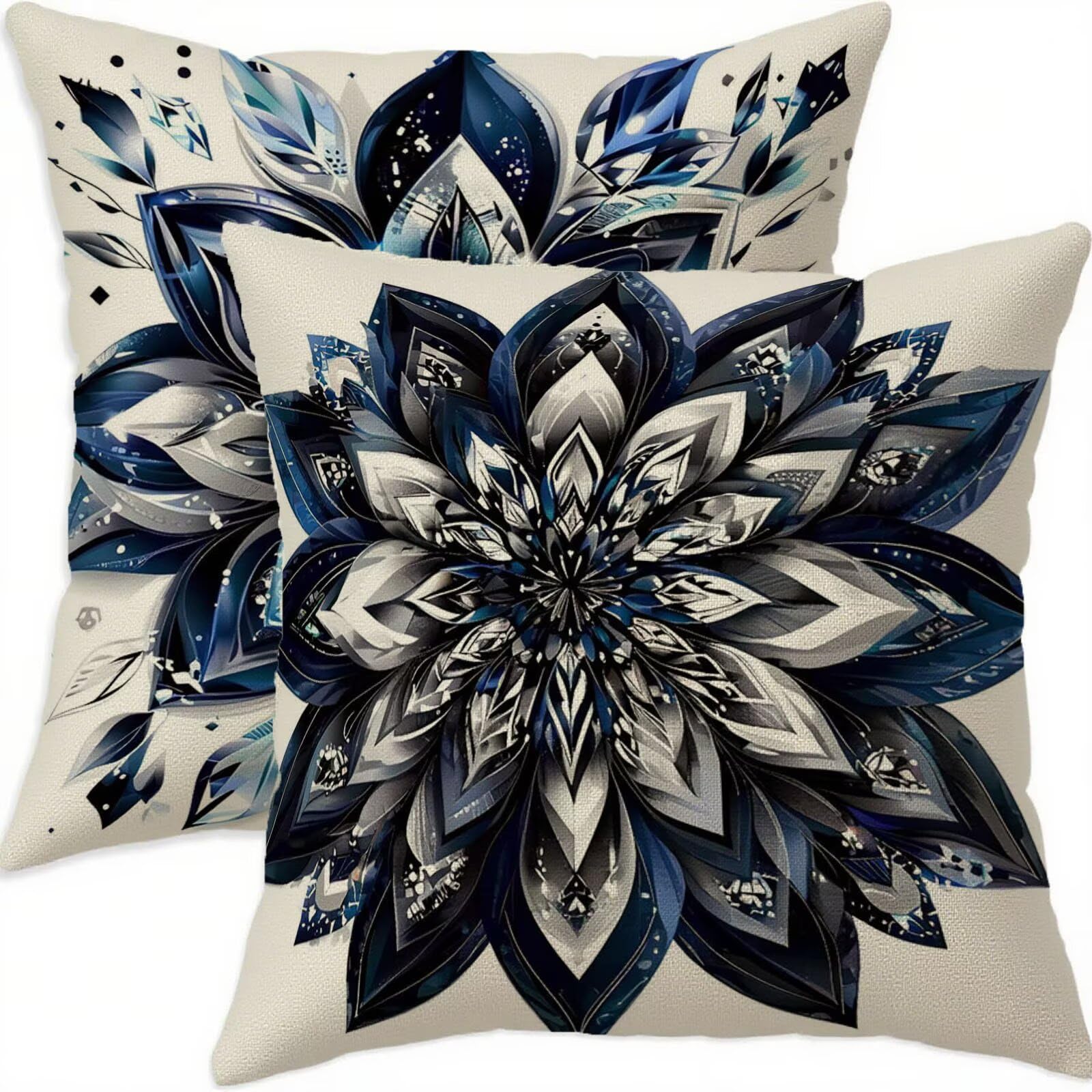 Housse Coussin 80x80cm Bleu en Lin Lot de 2 Houssse Double Face Imperméable pour Canapé Patio
