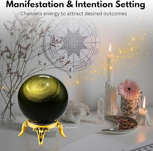 Vista 154 de Amazing Gemstone Black Tourmaline Crystal Ball with Stand - 2" Inches Crystal Sphere Meditation Balls for Witchcraft and Decorative Balls
