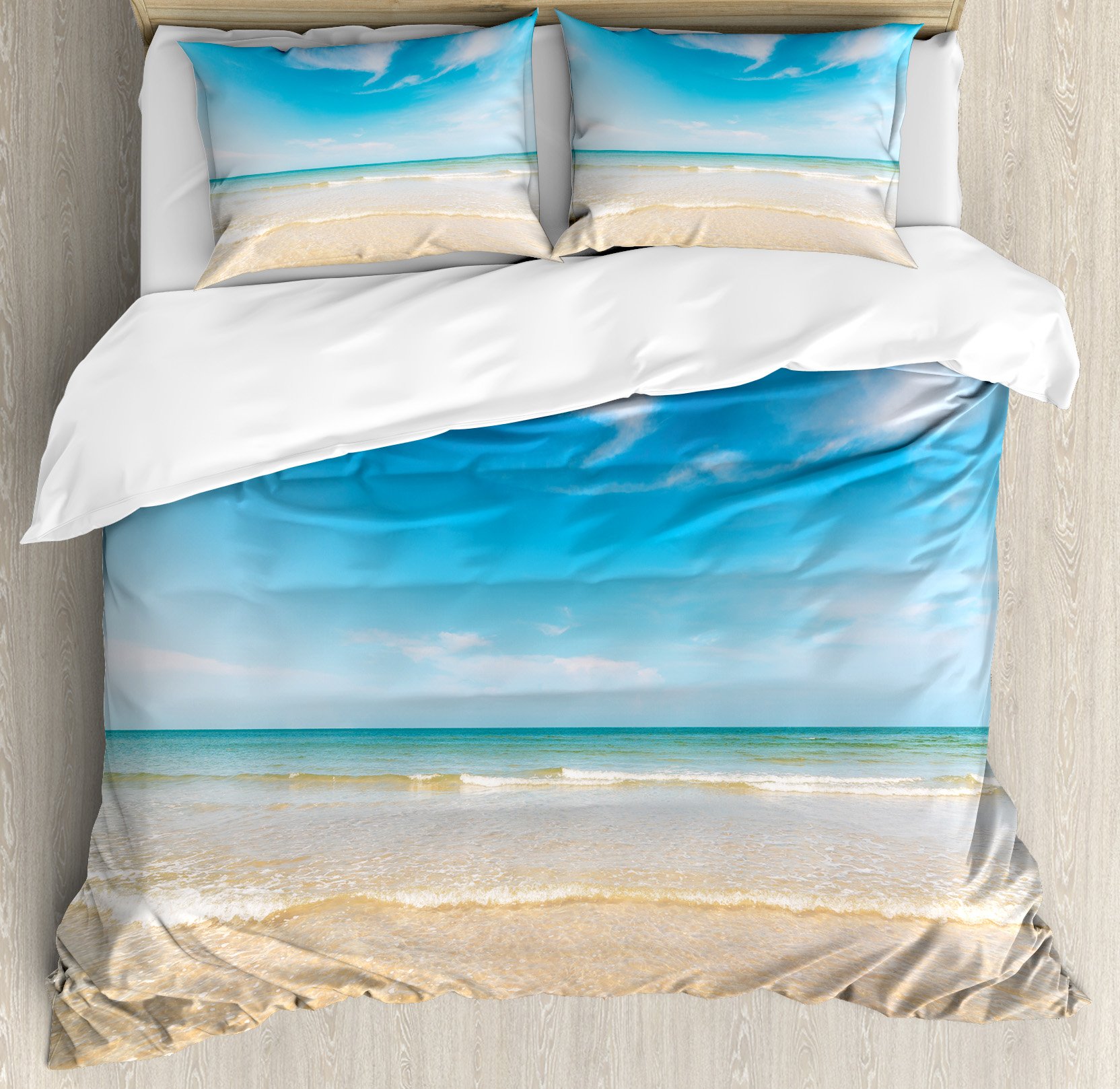 Ambesonne Ocean Duvet Cover Set, Sea and Sky Landscape at Beach in Tropical Exotic Hawaiian Caribbea