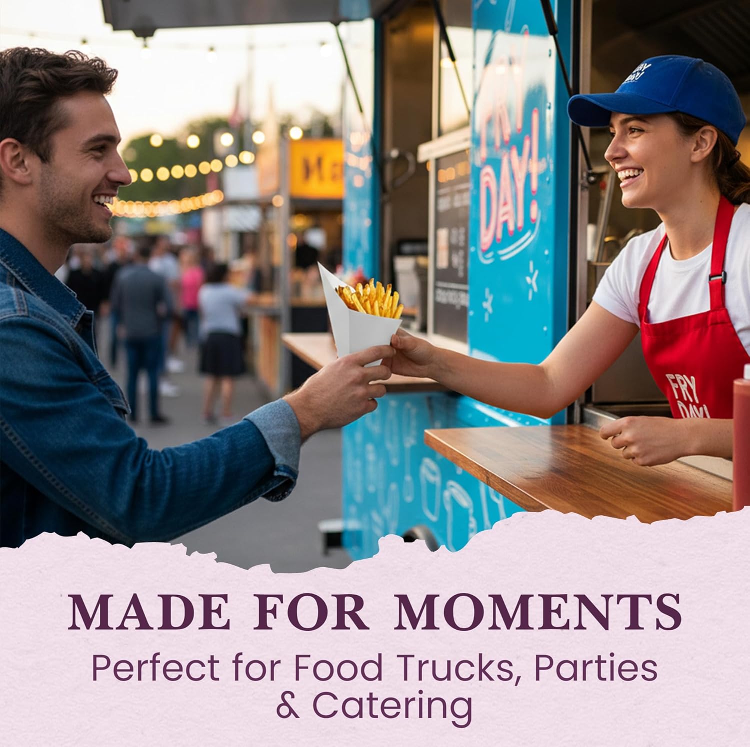 Friteshop Classic White Cardboard Cones K-18 Large Size, 9.5 oz – Full portion French Fries Holder, Snacks & Appetizers - Grease-Resistant, Durable Disposable Cones - 100 Count