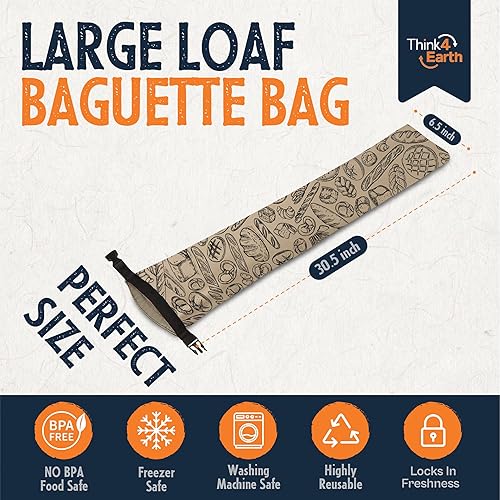 Miniatura 3 de THINK4EARTH - Bolsas grandes para pan y baguette (marrón, paquete de 2 bolsas para baguette)