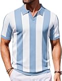 Mens Knit Polo Shirts V Neck Short Sleeve Stretch Polo T Shirt Casual Golf Shirts