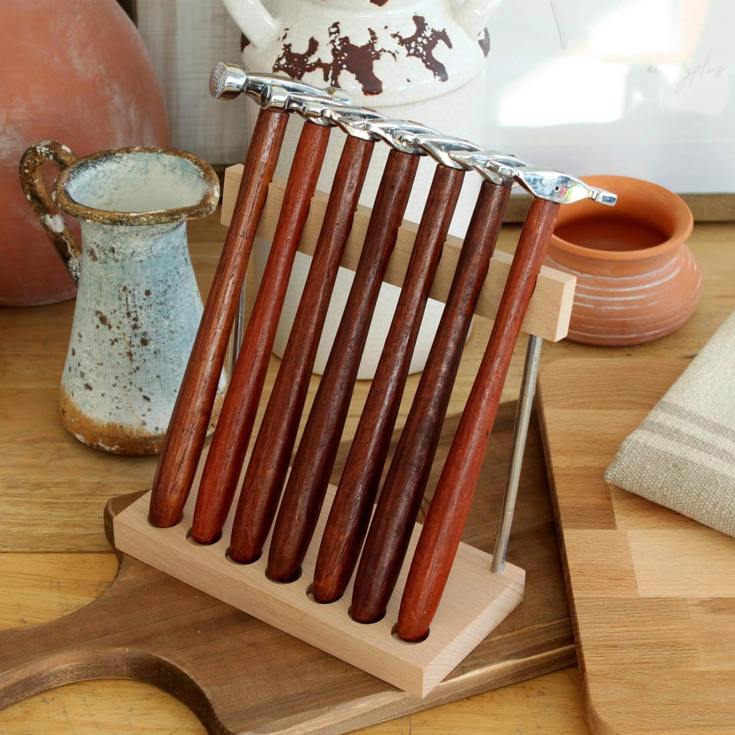 7pc Specialty Double-Ended Jewelers Hammer Set with Display Stand, Artisan Jewelry Making Tools
