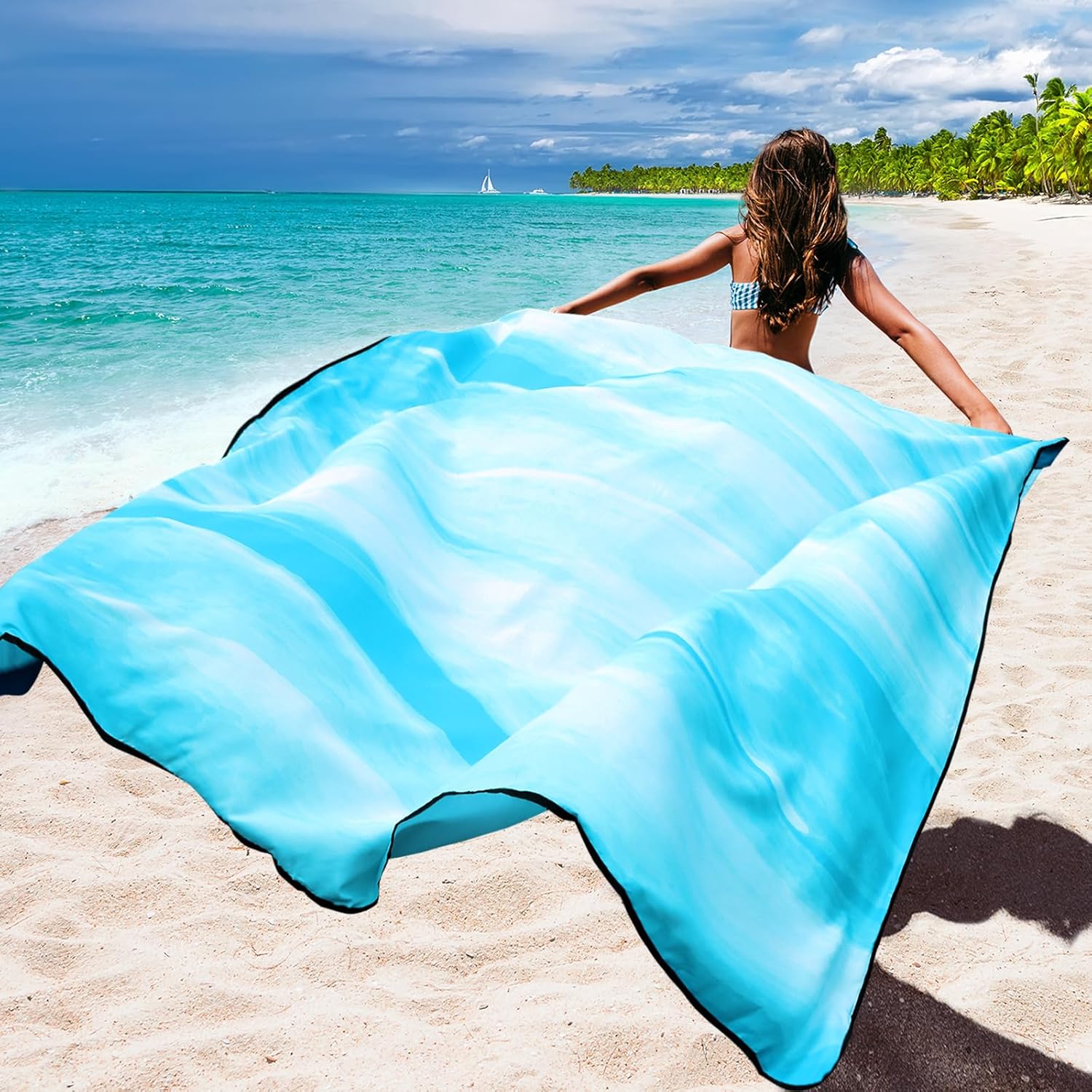 WIWIGO Beach Blanket Waterproof Sandproof Beach Mat 79" X 83"/10'x9'for 2-8 Adults Quick Drying Outdoor Picnic Mat Beach Accessories for Travel, Camping, Hiking