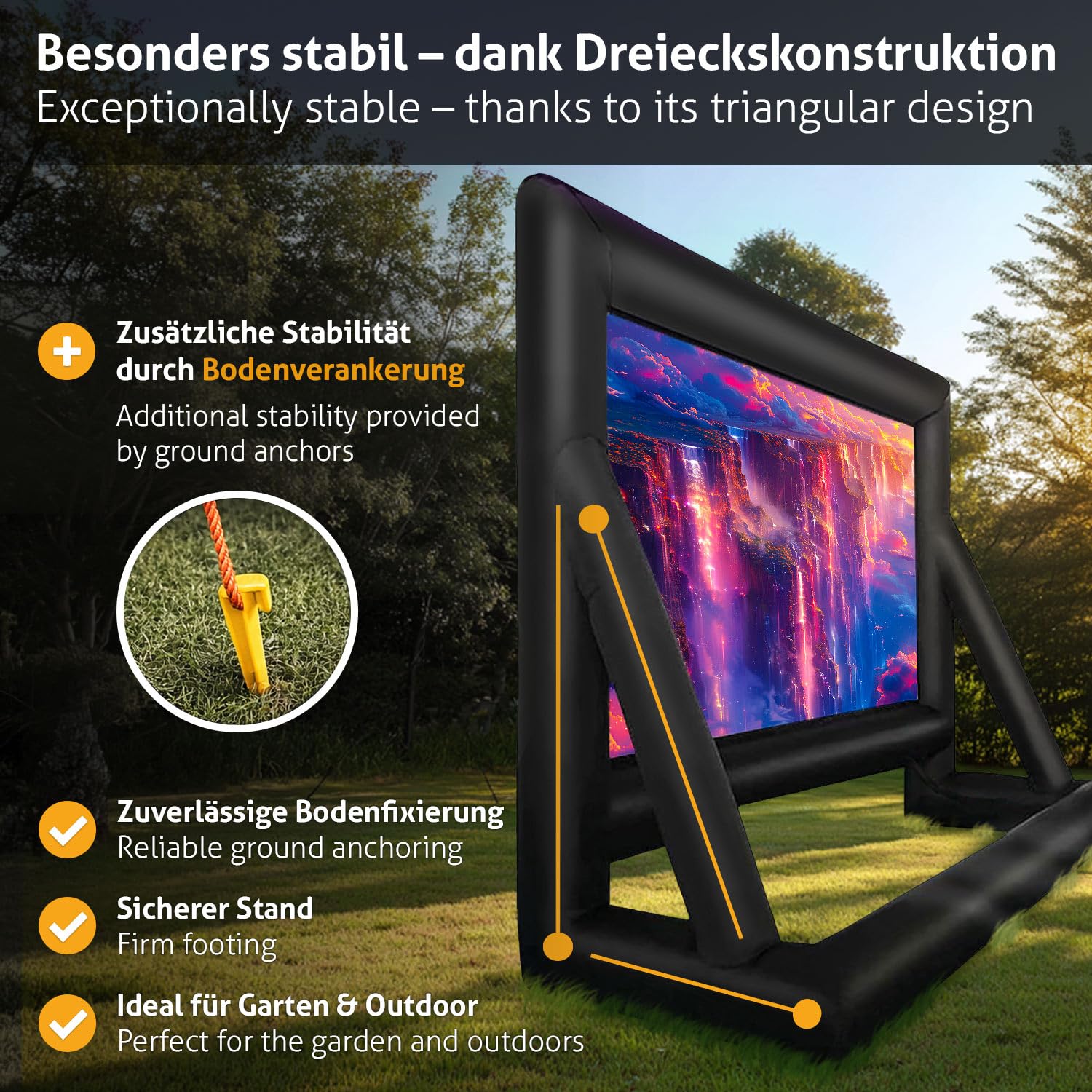 ESMART Public AIR 16 Aufblasbare Outdoor Leinwand 302 x 168 cm (135") 16:9 Beamer & Kino Leinwand mit Luftgebläse & Tragetasche | Front- & Rückprojektion | schneller Aufbau | Gartenkino & Events