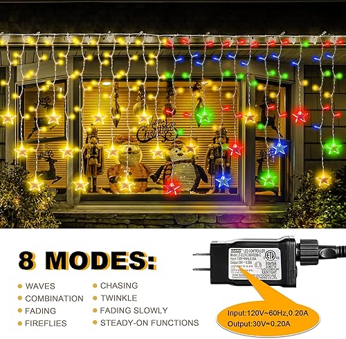 Miniatura 6 de kemooie 150 luces LED de carámbano para exteriores con estrella, 11 modos de parpadeo, impermeables, luces de Navidad para interiores y exteriores,