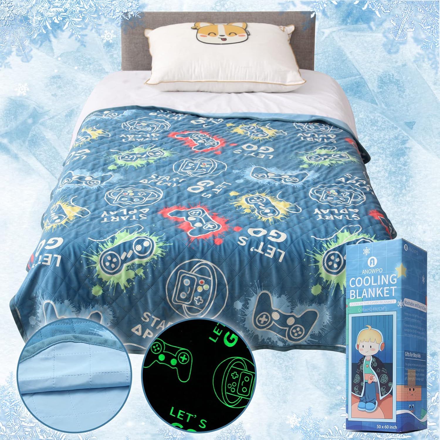 Cooling Blankets for Hot Sleepers,Glow in The Dark Blanket Game Controller Gifts for Boys,Q-Max>0.4 Arc-Chill Cooling Fiber,1-12 Year Old Teen Boys Gifts,Soft Cozy Gamer Blanket,50"x60"