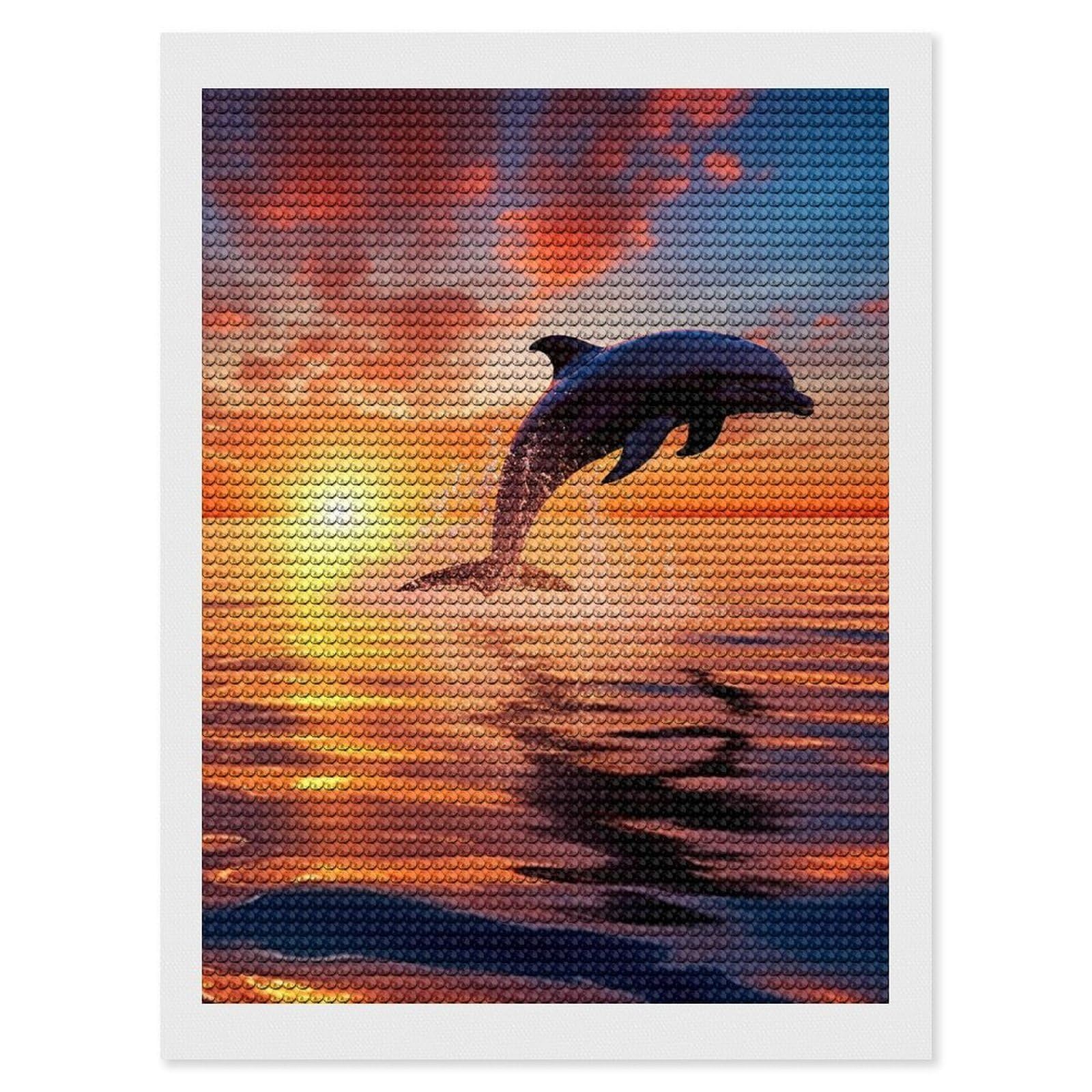 FodPand Diamond Art Kits for Adults, 5D Aurora Diamond Painting Kits for Beginners, Sunset Dolphin DIY Full Drill Dots Gem Art Paint Crafts for Home Wall Decor 12"x16"