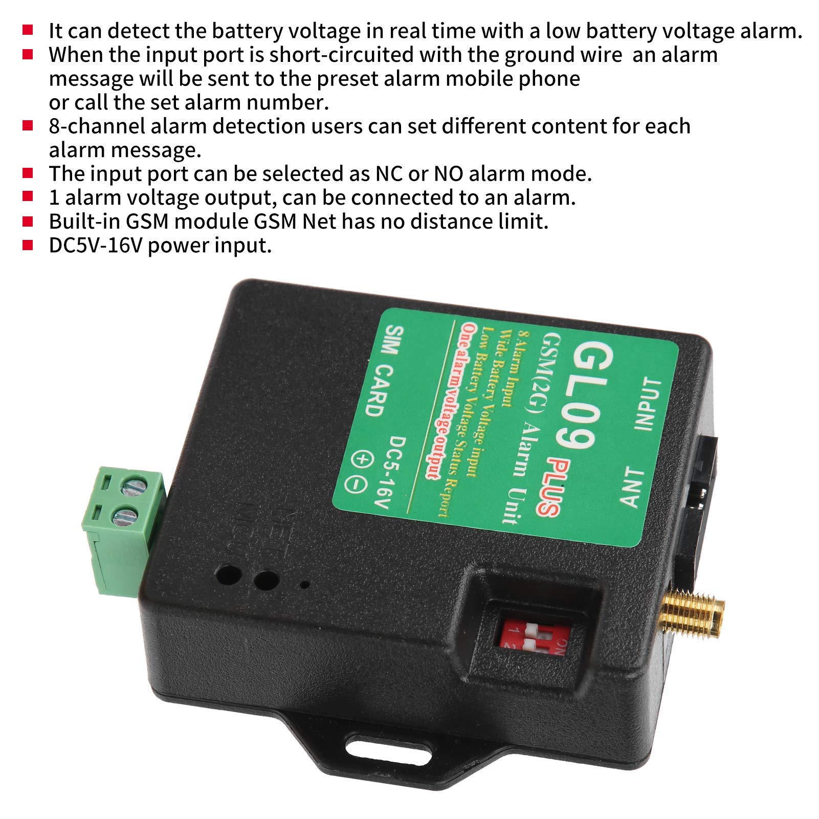 GL09 PLUS GSM Allarme GSM a 8 Canali Avviso di Chiamata SMS con Cavo di Collegamento per Magazzini di Sicurezza Domestica