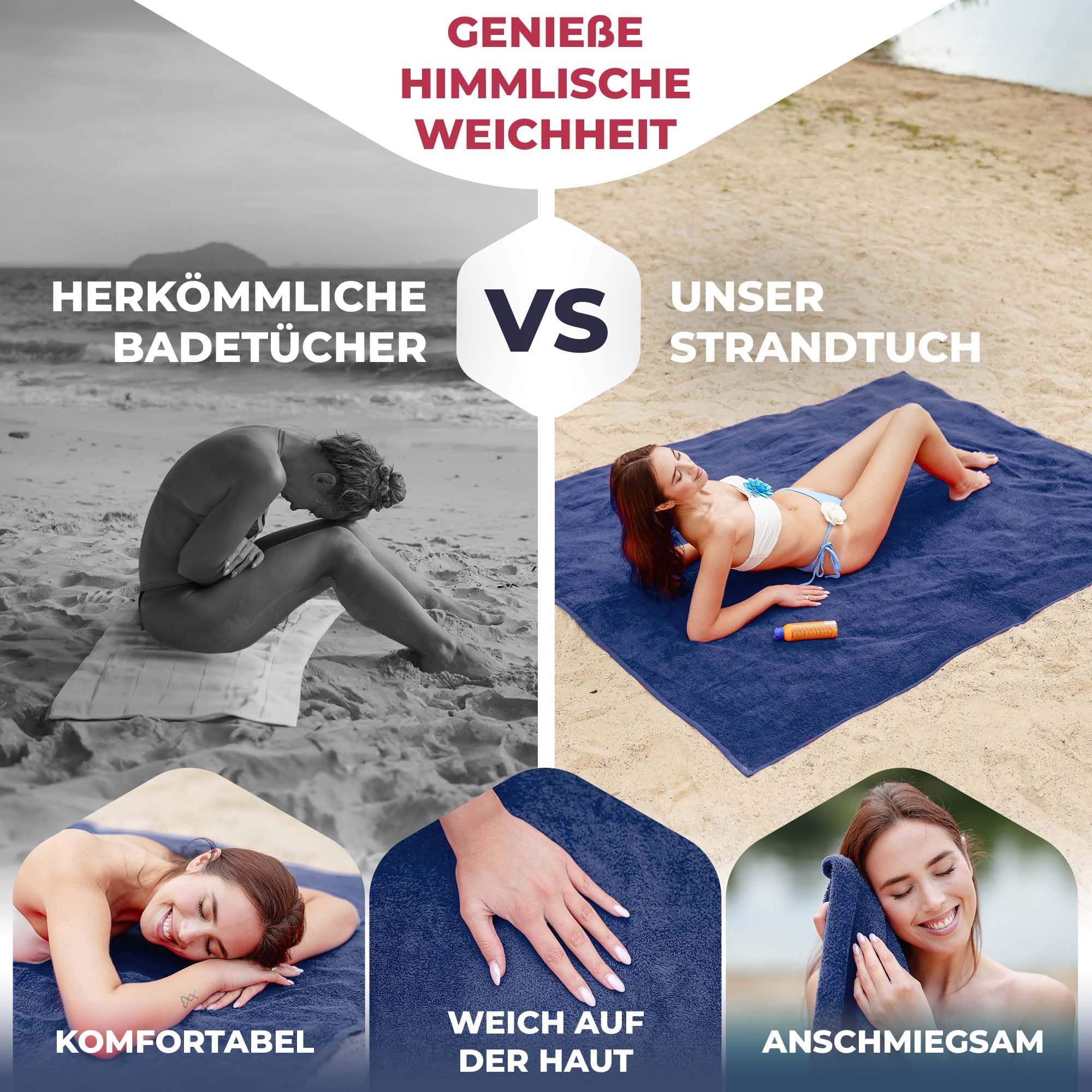 ADAMO Strandtuch XXL 100% Baumwolle - 100x220cm, Dunkelblau: 360 - XXL Saunahandtuch - Badetuch in Übergröße - Duschhandtuch, Badehandtuch & Saunatuch