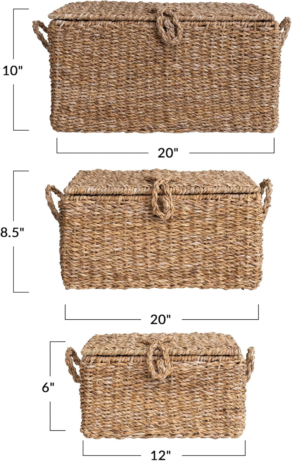 Creative Co-Op Woven Seagrass Storage Trunks, Set of 3 Sizes, Natural