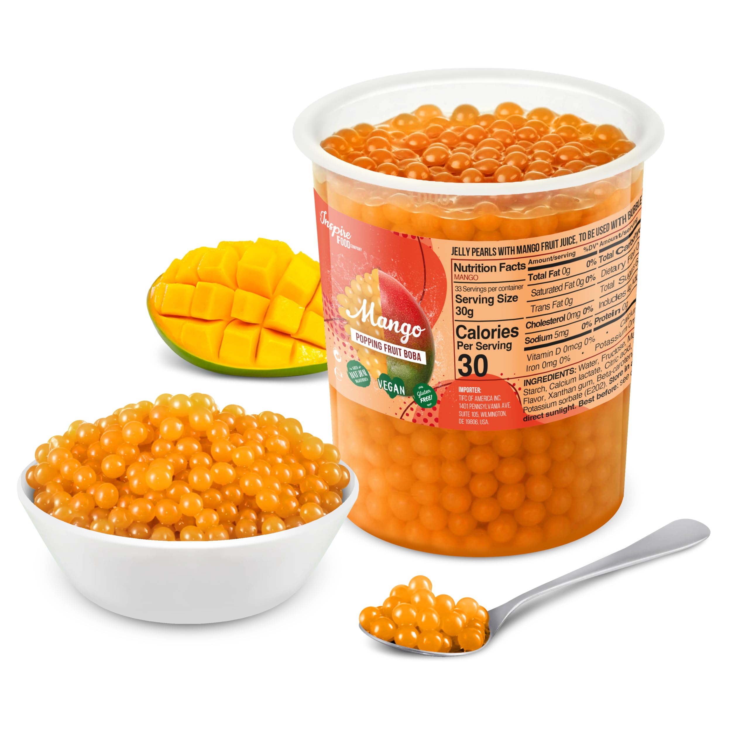 Popping Boba for Bubble Tea - Fruit Pearls, Bursting Bubbles - 1 kg - Mango - NO Artificial Colors - Lower sugar, Real Fruit juice - 100% Vegan & Glutenfree
