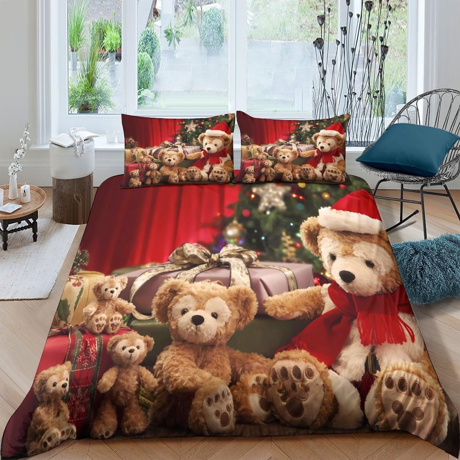 Ctjqhvkz Style-2 3D Printed Christmas Teddy Bear Fitted Sheet Microfiber Soft Decorative Bed Cover For Bedroom Guest Room Dorm Decor Single（135X200cm）