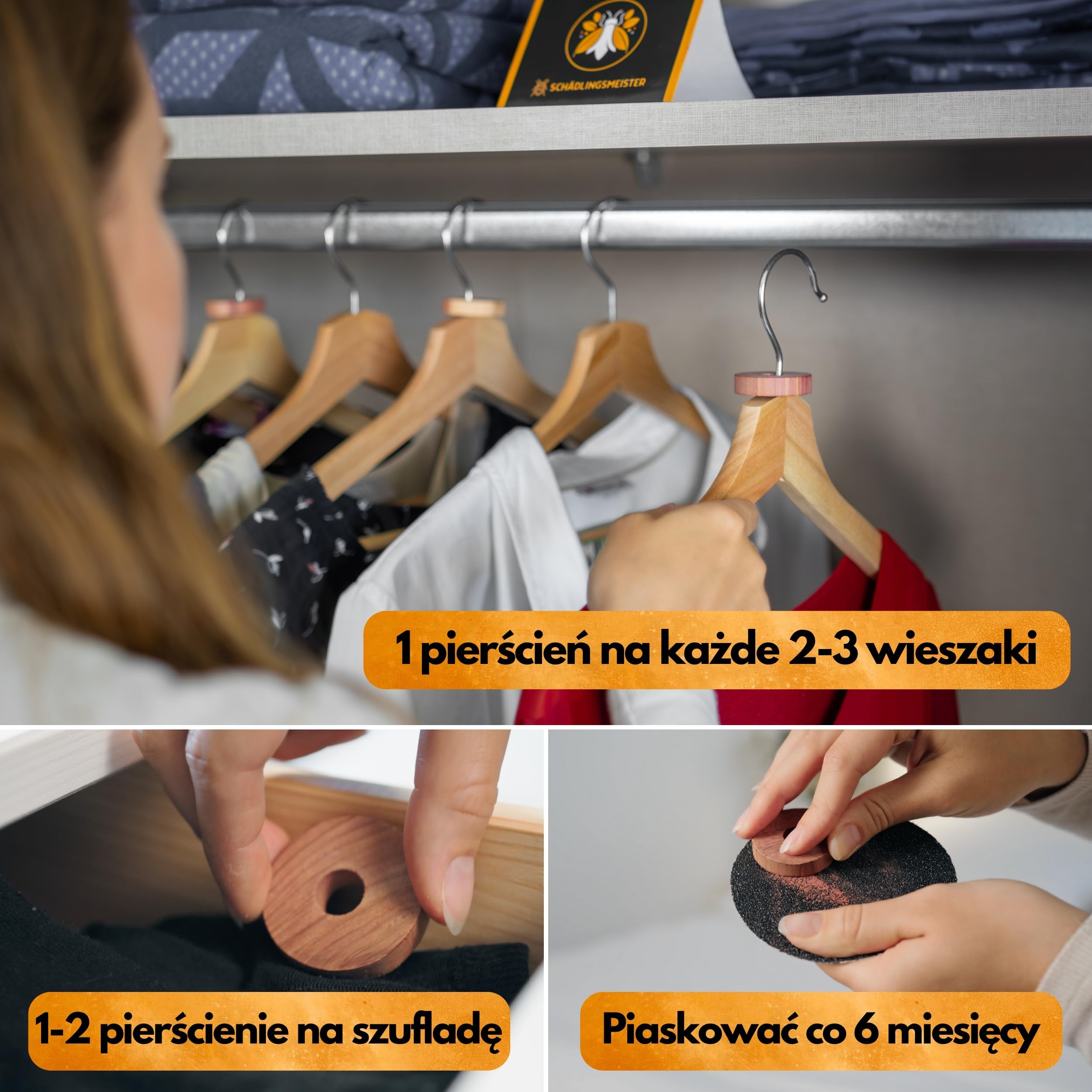 Panteer PEST MASTER pierścienie z drewna cedrowego - 50 sztuk + 1 pułapka na mole ćmy odzieżowe - ochrona przed molami z drewna cedrowego do szafy - pułapka na mole odzieżowe - przeciw ćmom