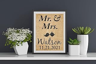 Mr. & Mrs. Personalized burlap print, Mr & Mrs Wedding sign, Rustic Wedding decor, Gift for couple, Anniversary gift, Family Establish Sign, Handmade burlap wall decor gifts-13P (Frame not Included)