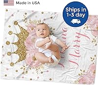 Vista 3 de MDPrints - Mantas de bebé personalizadas de princesa para niñas, mantas de bebé personalizadas con nombre, forro polar de felpa Minky (princesa rosa)
