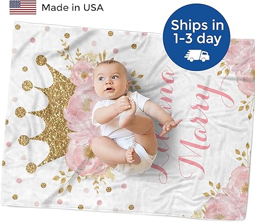 Miniatura 3 de MDPrints - Mantas de bebé personalizadas de princesa para niñas, mantas de bebé personalizadas con nombre, forro polar de felpa Minky (princesa rosa)