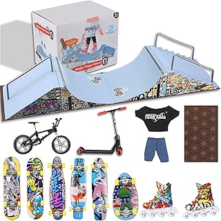 Finger Skateboard Ramp Set,Fingerboard Skate Park Kit with Fingerboard Rail,Finger Scooter,Finger Bike,Finger Clothes and 6 Fingerboards,Skateboard Toys Christmas Birthday Gift for Kids