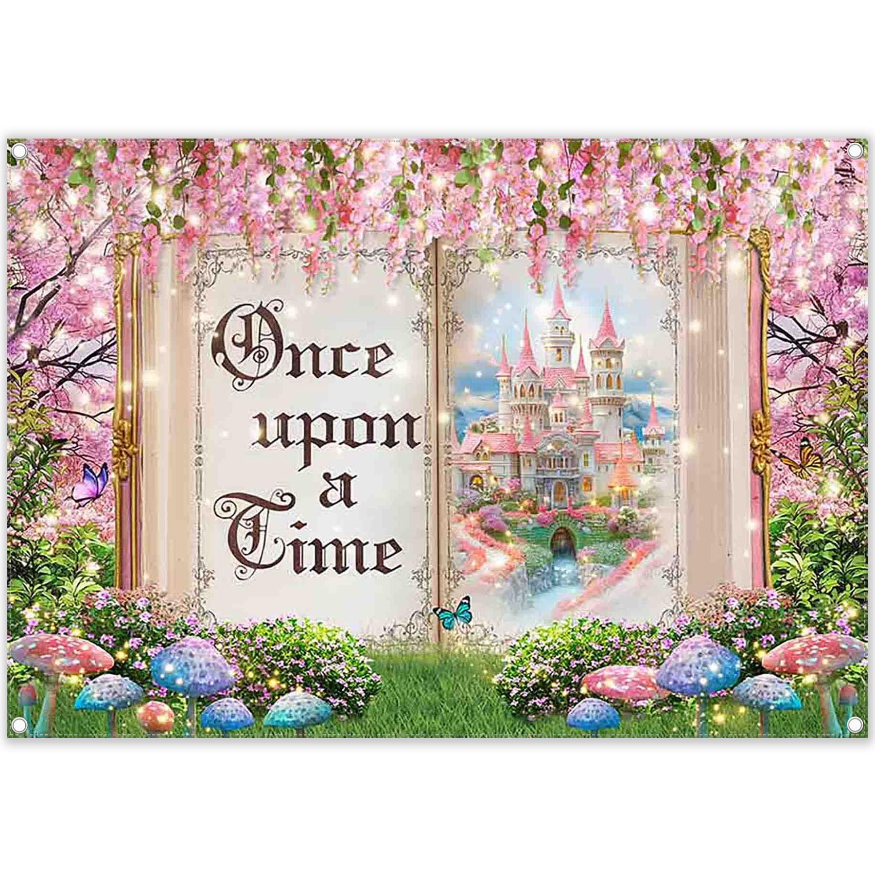 ZTHMOE Fabric 7x5ft Fairy Tale Books Photography Backdrop Spring Princess Castle Pink Floral Magic Background Girls Party Decoration Wedding Photo