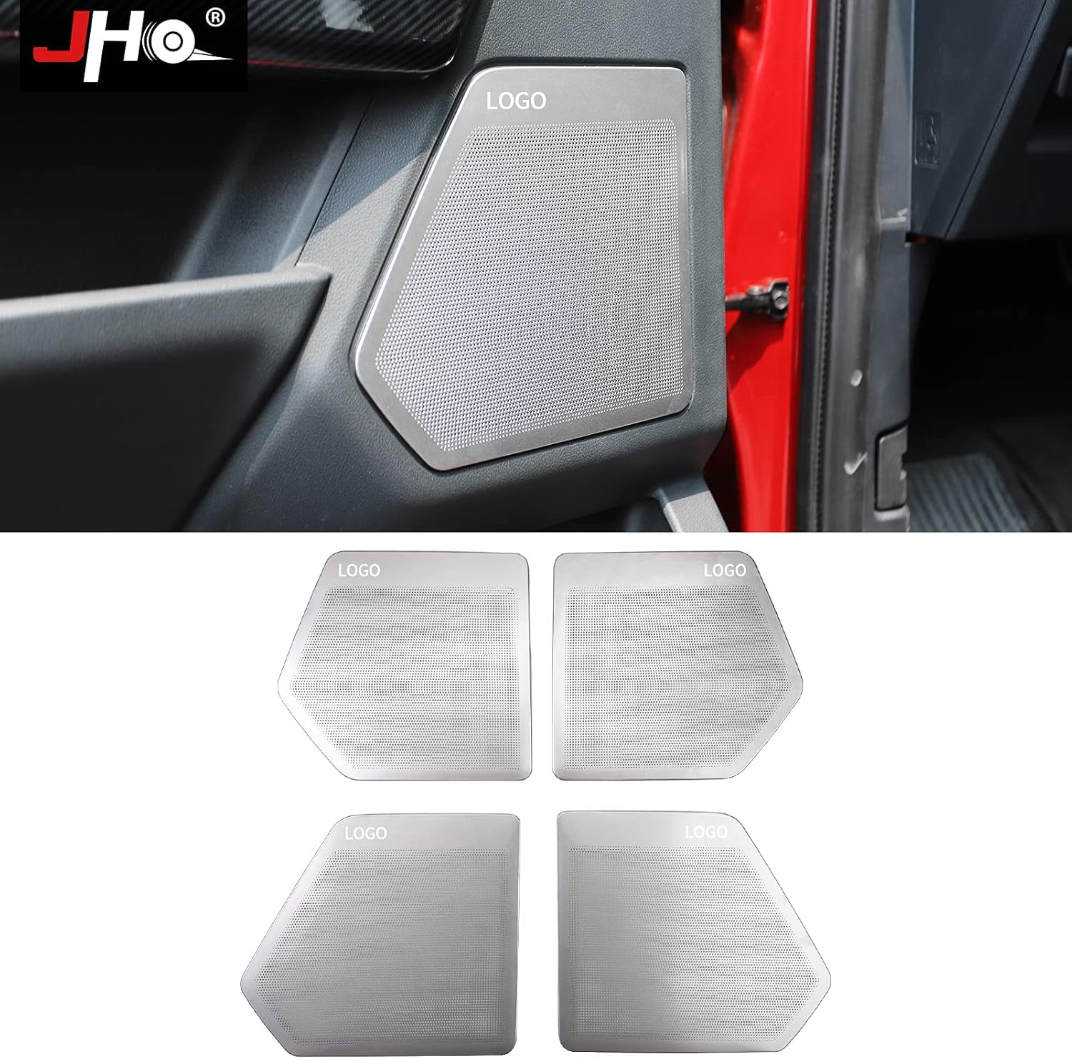 JHO 2021 F150 Accessories Car Door Speaker Horn Patch Cover Trim for Ford F-150 4pcs Silver