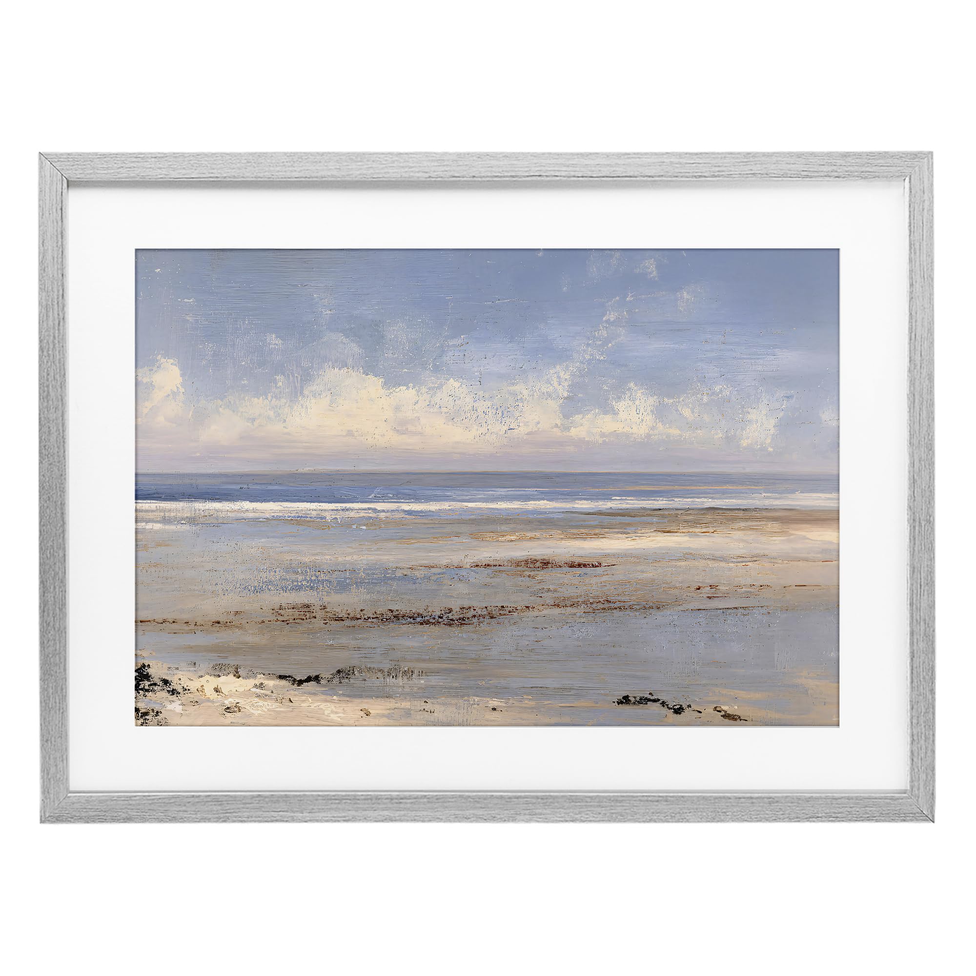 Stupell Industries 'Rustic Ocean Horizon Impression', Framed Print Under Glass, Gray, 20 x 14 Inches, Easy to Hang and Sturdy, Made in USA, by Jacky Ngan