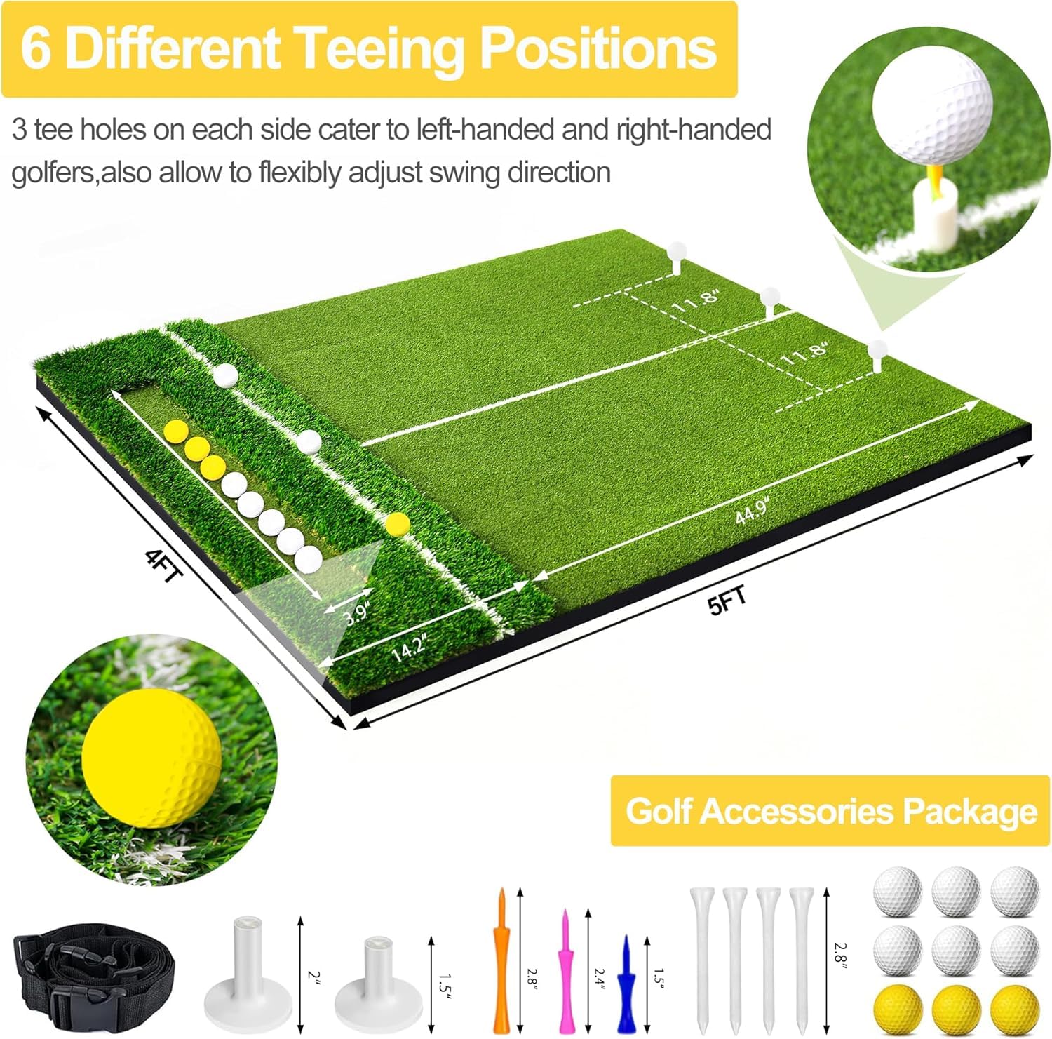 150 x 120cm Golf Abschlagmatte, Golf Übungsmatte inkl. 10 Golfbälle,3 Gummi-Tees, Golfmatte mit 6 Abschlagpositionen, für Indoor und Outdoor Golftraining