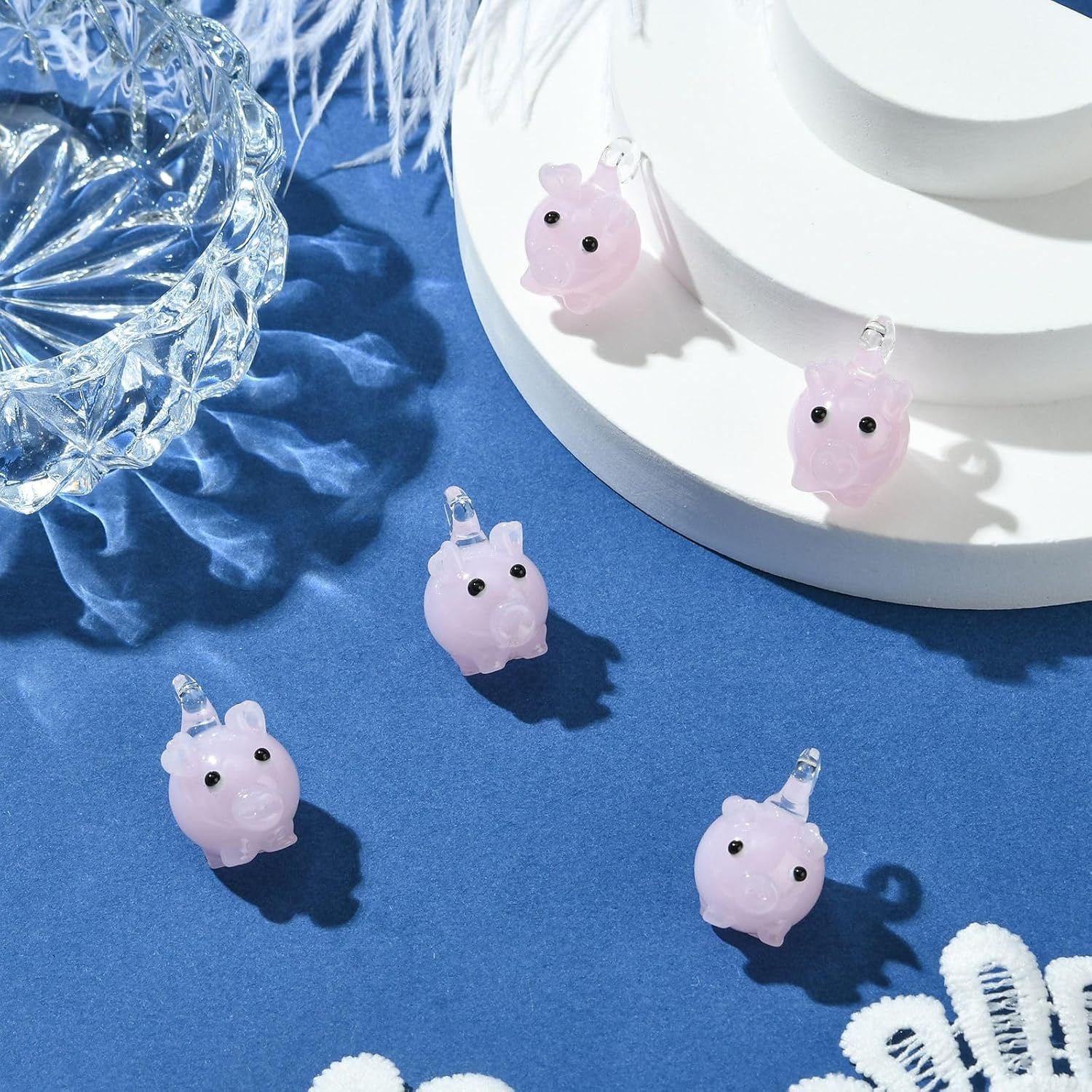 LiQunSweet 5 pcs Lovely Pink Pig Handmade Lampwork Charms Cute Animal Glass Charms for DIY Jewelry Bracelet Necklace Earring Keychain Bag Crafts Decor - Image 5