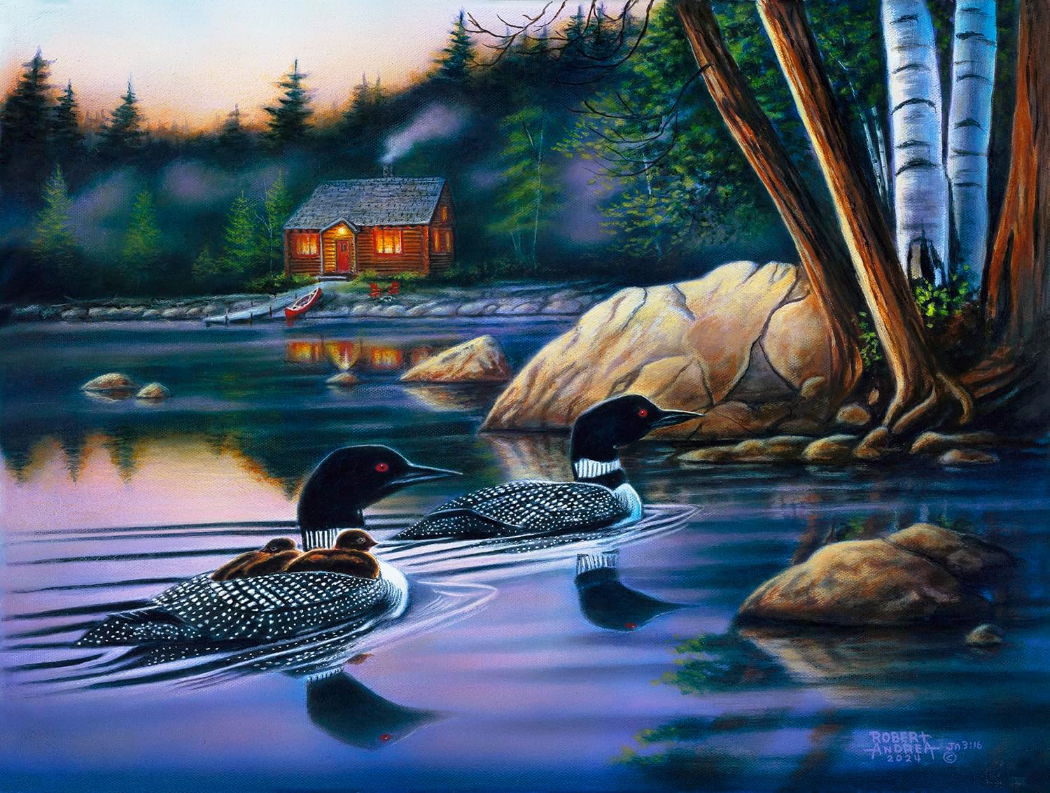 SUNSOUT INC - Backwater Loons - 500 pc Jigsaw Puzzle by Artist: Robert Andrea - Finished Size 18" x 24" - MPN# 60852