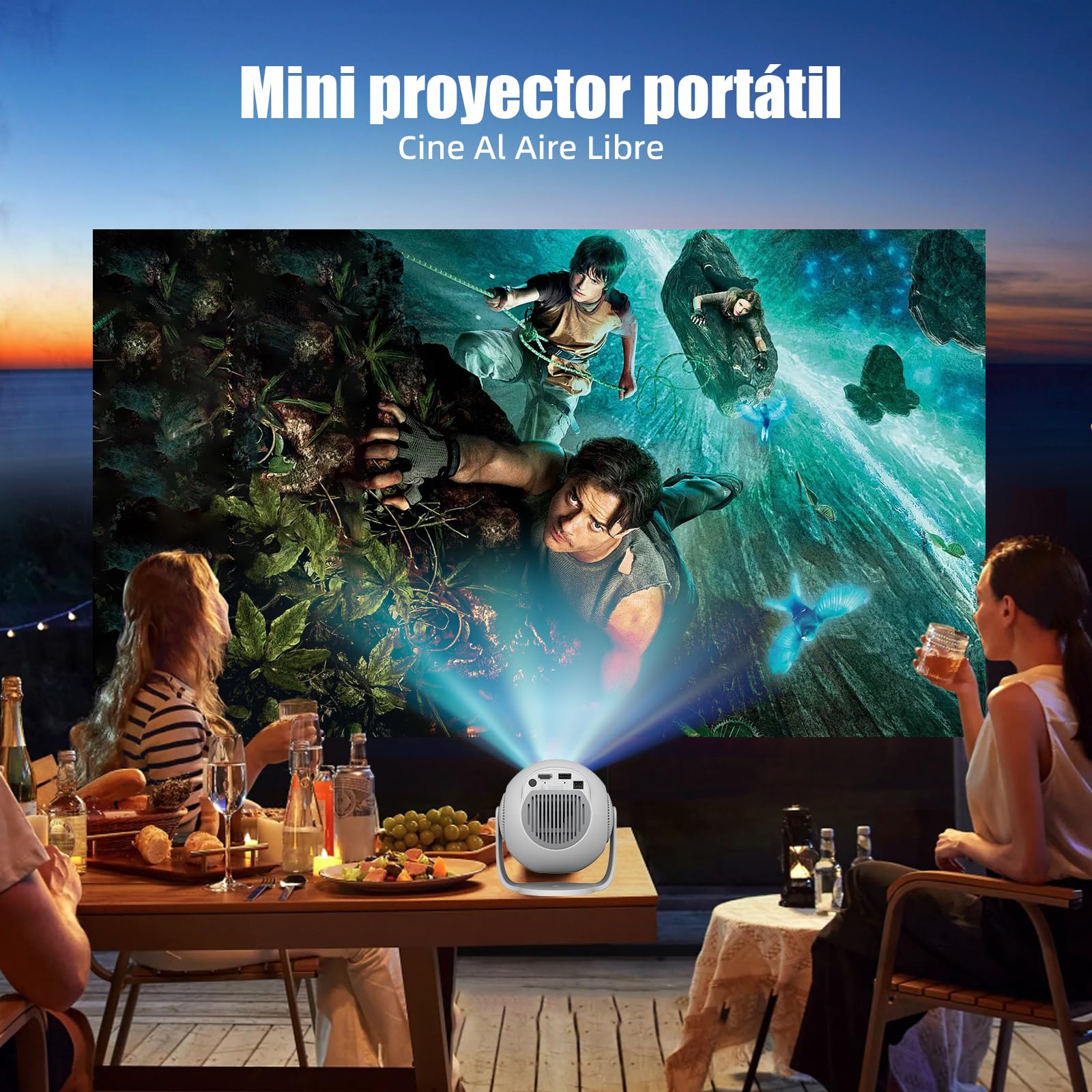 Mini Proyector con 4K & 8K 1080P, Proyector Portátil con Android 14 5G WiFi 6 y Bluetooth 5.4, Rotación de 270°, HDMI/USB/DC, 8 GB de Almacenamiento, Corrección Trapezoidal Horizontal Automática