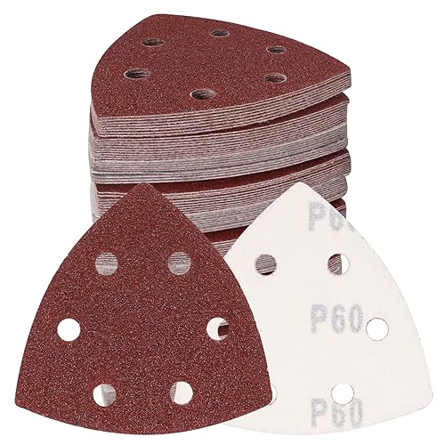 Miniatura 7 de 120 almohadillas de lijado triangulares, lijadora de 60 granos, papel de lija de gancho y bucle, papel de lija triangular de 3.54 pulgadas (3.543