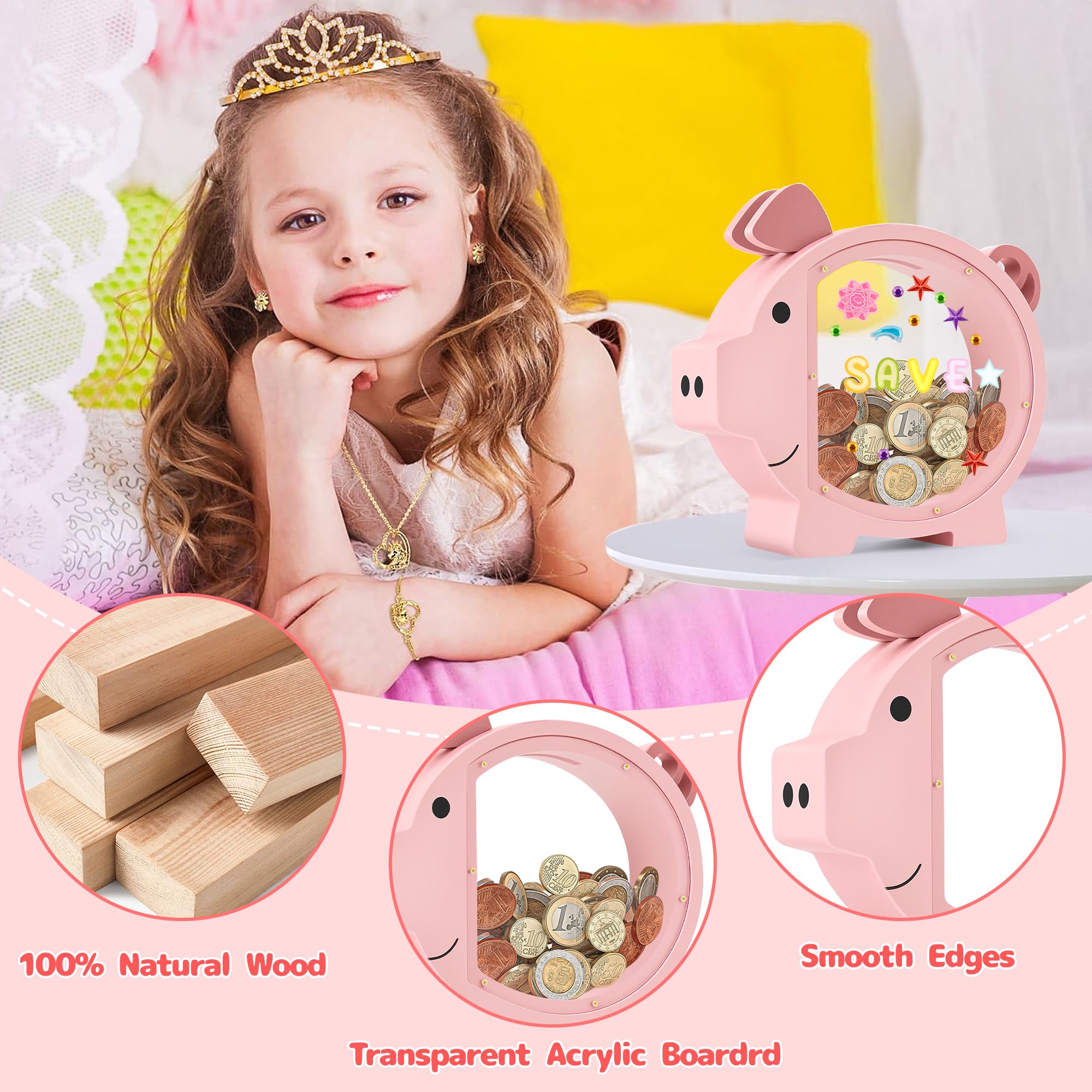 Handmade Childrens Piggy Banks Money Box Summidate Pink
