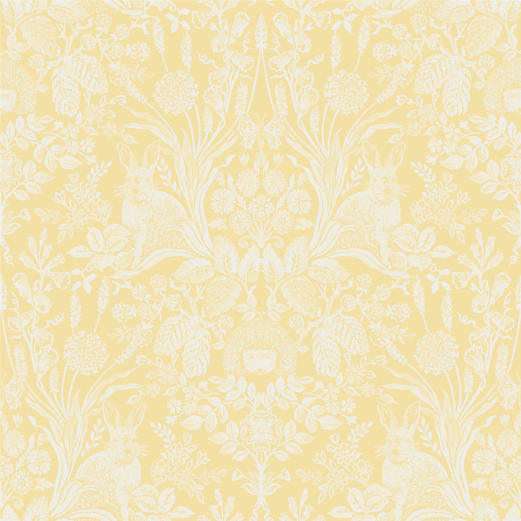 Yöl Yellow Animal Print Floral Wallpaper Flowers Hedgehogs Rabbits Butterflies From