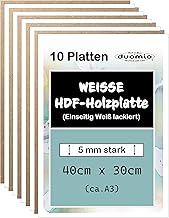 (10 Platten, A3, 5mm) Hochwertige HDF Hochverdichtete Faserplatten - Einseitig Weiß lackiert, besser als MDF Platten dicker, stabiler, günstiger 5mm; ideales Holz zum Basteln, bedrucken/Lasercut