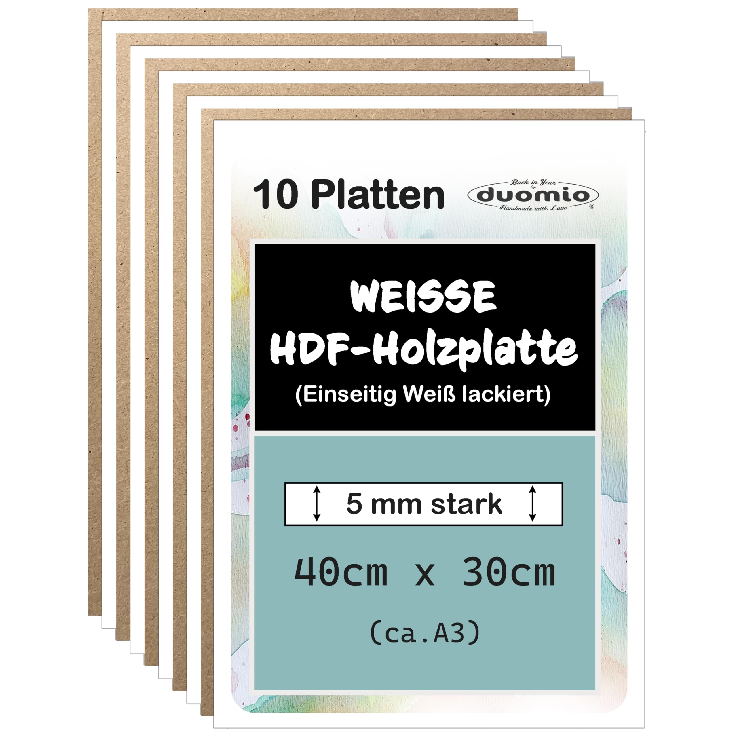 (10 Platten, A3, 5mm) Hochwertige HDF Hochverdichtete Faserplatten - Einseitig Weiß lackiert, besser als MDF Platten dicker, stabiler, günstiger 5mm; ideales Holz zum Basteln, bedrucken/Lasercut