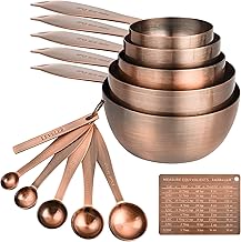 Smithcraft Copper Plated Measuring Cups and Measuring Spoons Set of 12, Stainless Steel Measurer Cups and Measurement Spoons with Leveler and Measure Equivalents for Kitchen and Baking
