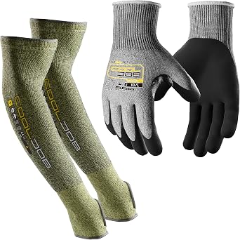 COOLJOB A6 Cut Resistant Sleeves Large & A5 Cut Resistant Work Gloves 1 pair Xlarge