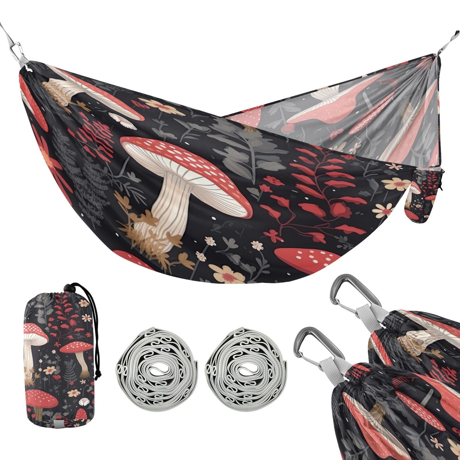 ATTX Colorful Mushrooms Camping Hammock - Lightweight & Portable Hammocks, Heavy Duty 330lbs Capacity for Indoor, Hiking, Backpacking, Travel, Backyard, Beach#274