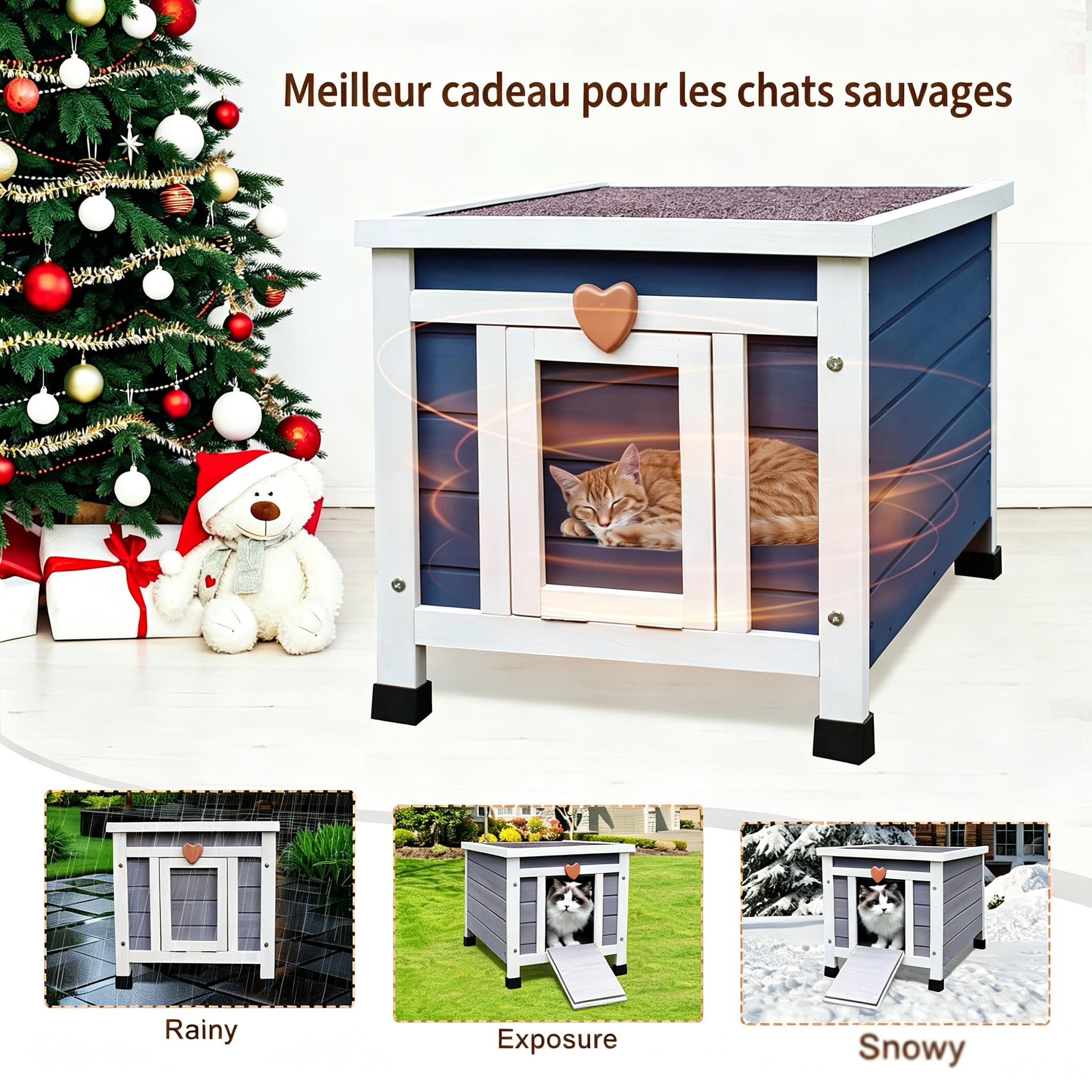 Feral Kitty Shelter Niche pour chat d'extérieur avec doublure isolée pour l'hiver, imperméable, clapier pour lapin, chat