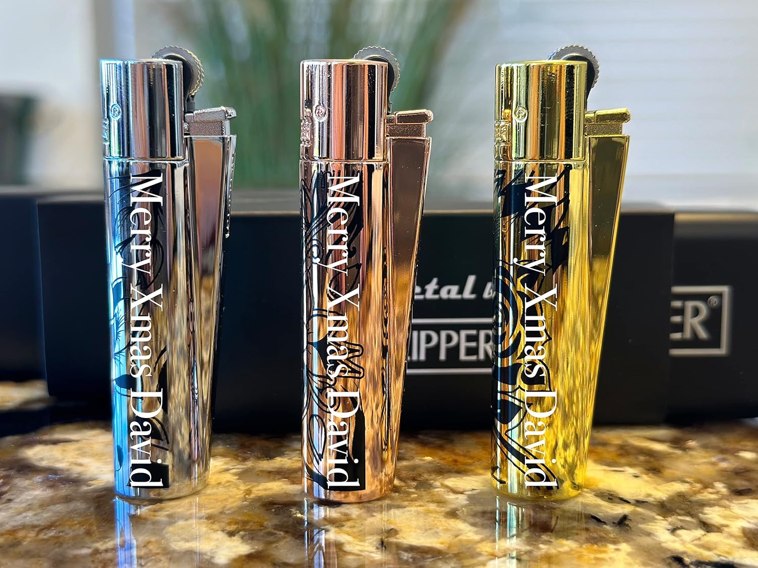 3 x Limited Edition Clipper Lighter ® Personalised Metal Lighter Deep