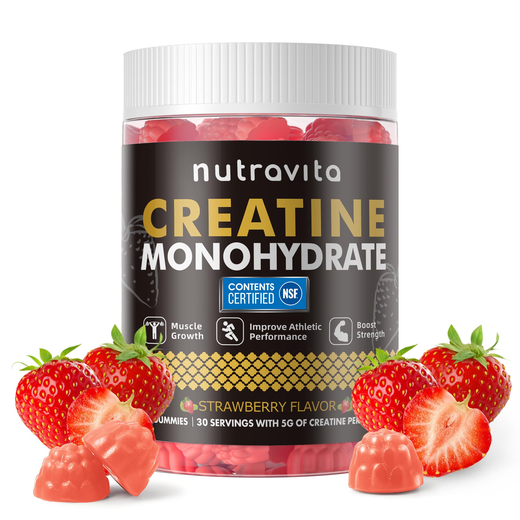 Creatine Monohydrate Gummies for Men & Women-5g of Creatine Monohydrate per Serving - Sugar Free,Vegan, Strawberry Flavor, 120 Count