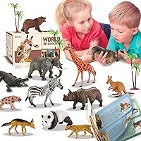 Enaurol 31PCS Realistic Safari Jungle Animals Playset: 24 Zoo Figures, Trees, Booklet & Storage - Toddler Toys 3+ Gift