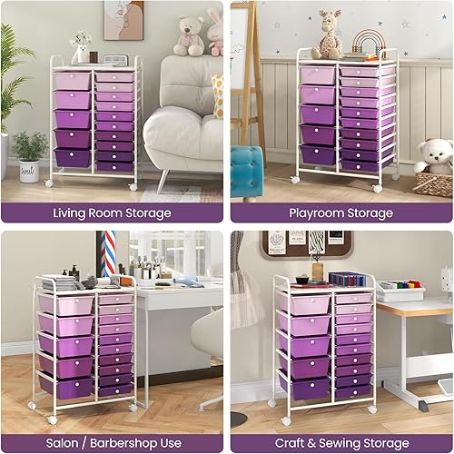 Vista 96 de Giantex - Carrito rodante, 10 cajones, organizador para aula, carrito de almacenamiento con ruedas para útiles escolares, de oficina, hogar, Negro