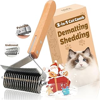 FelineFun Cat Brush for Dematting & Deshedding, 2 in 1 Undercoat Rake, Efficiently Remove