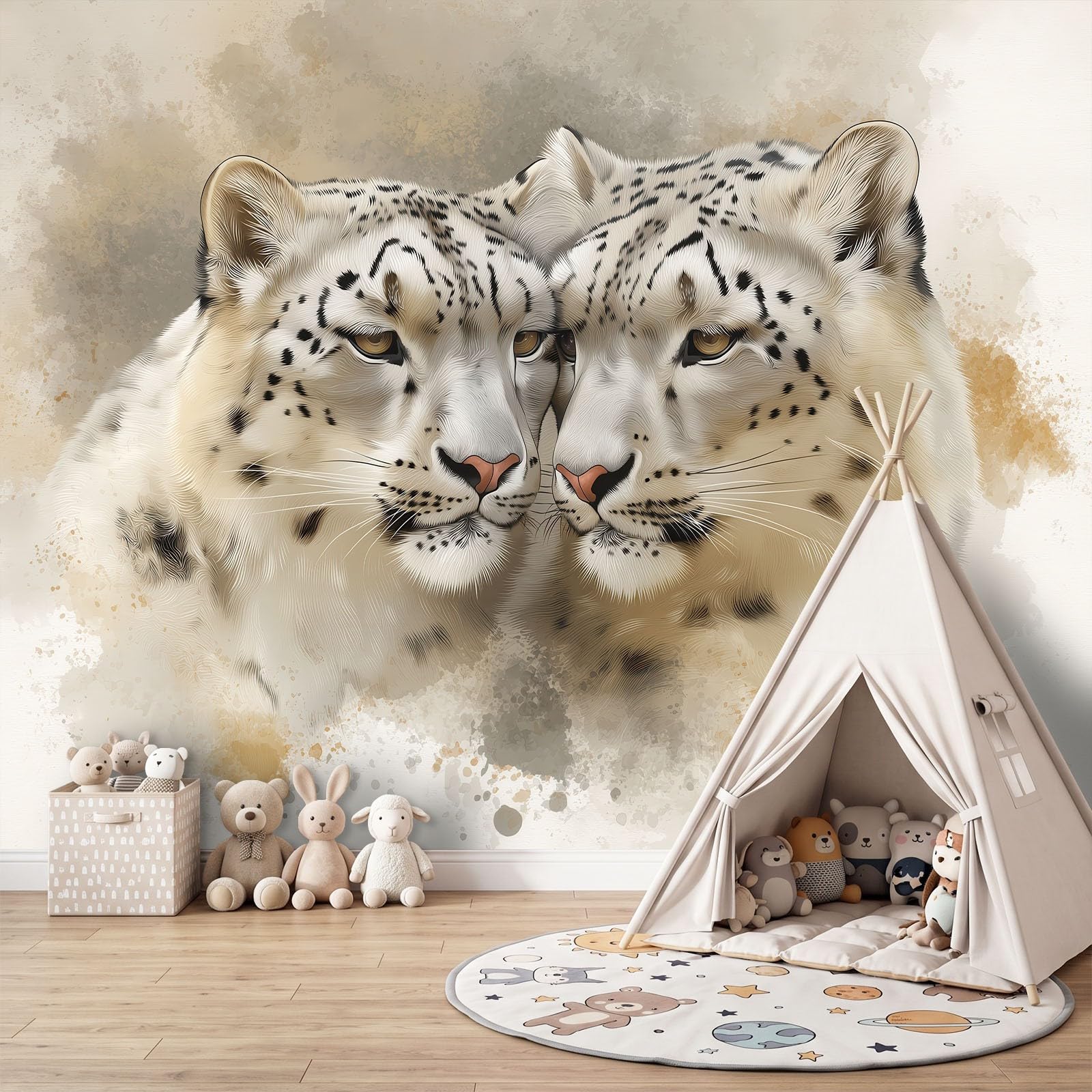 Carta da parati fotografica per camera da letto, soggiorno, 300 x 210 cm, natura, animali selvatici, leopardo della neve, in tessuto non tessuto, resistente ai raggi UV, inodore, poster da parete