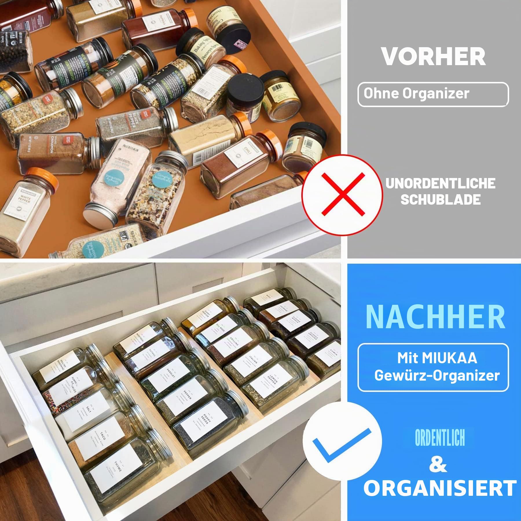 MIUKAA Gewürzschubladen-Organizer aus transparentem Acryl, 4 Etagen, 2 Set, Küche, Gewürzregal für Schubladen/Arbeitsplatte (Gläser nicht im Lieferumfang enthalten)