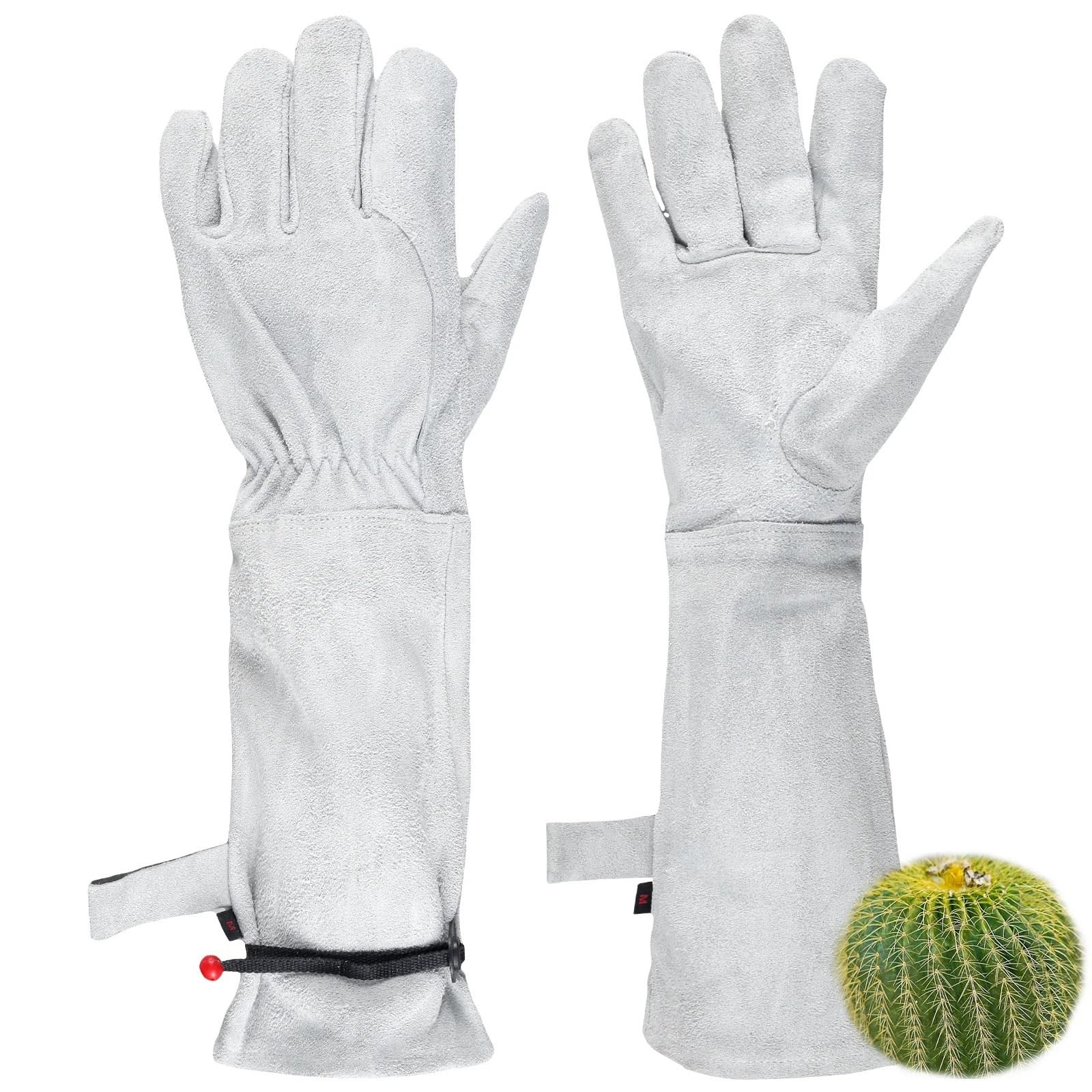 Generisch Lange Gartenhandschuhe aus Leder | Dornenfeste Handschuhe mit verlängerter Stulpe for den Rosenschnitt und die tägliche Gartenarbeit(2pairs)