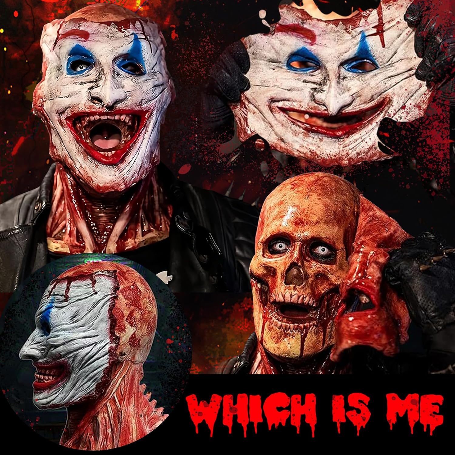 Scary Halloween Mask - Joker Double Layer Ripped Mask with Moving Jaw and Magnetic Blood for Costumes and Party Decoration