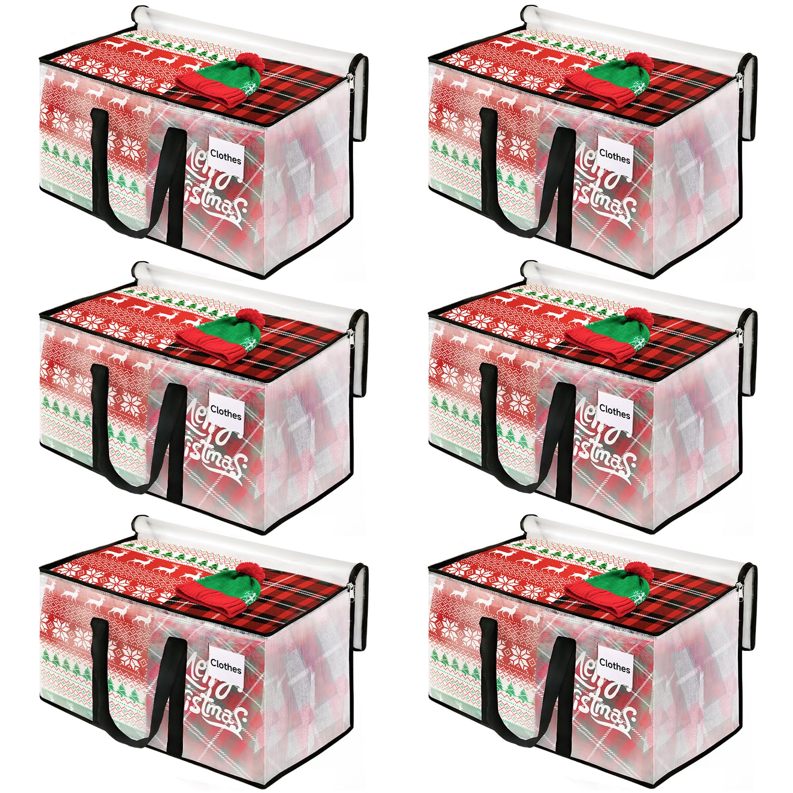 BlissTotes Moving Bags, 6-Pack Storage Bags, Moving Bags Heavy Duty Extra Large, Moving Totes, Clear moving Bags, Reinforced Handles & Tag Pocket, Christmas Totes (76L)