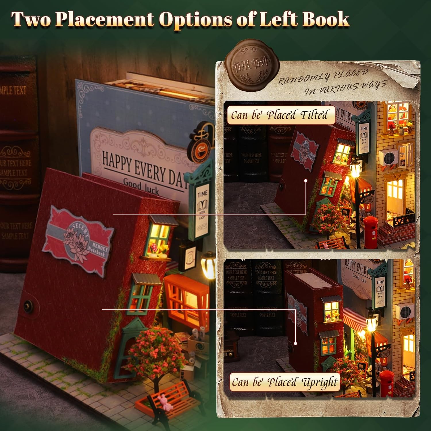 DIY Miniature Dollhouse Kit, Book Nook Kit Tiny House Model with LED Music Box, 3D Wooden Puzzle for Adults, Self-Assembly Bookend Building Set Miniature Model Hobbies, Romantic Birthday Gift for Her