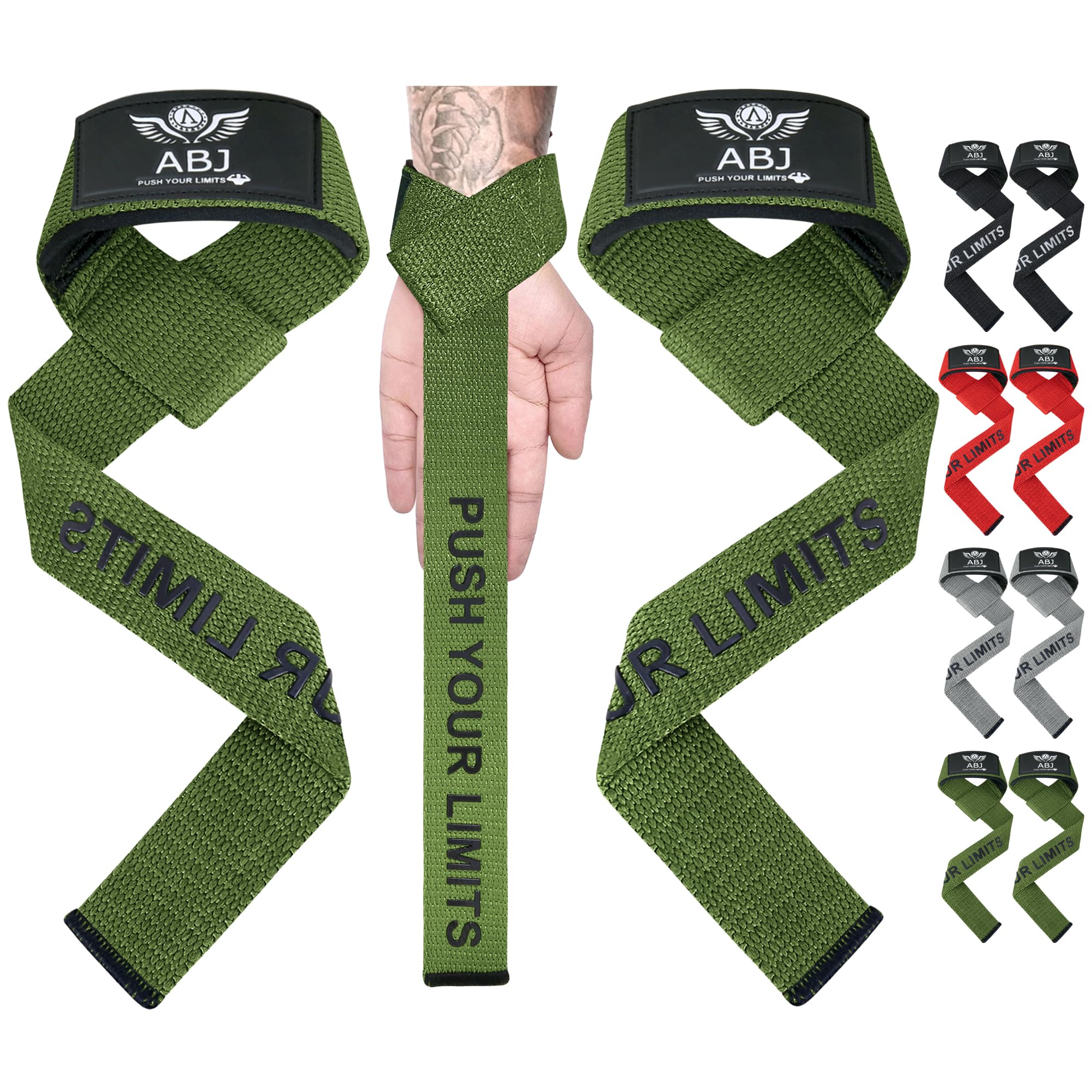 ABJ Padded Cotton Lifting Straps, 24" Wrist Straps with 4mm Soft Cushioned Wrist for Weightlifting, Bodybuilding, Powerlifting, Strength Training & Deadlifts – Great for Men & Women Both w